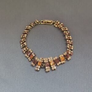 Amber Topaz Stone Fringe Statement Collar Bracelet Foldover Clasp 7.5"